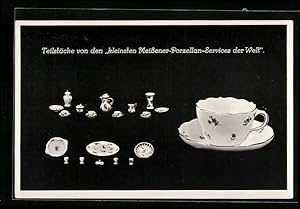 Bild des Verkufers fr Ansichtskarte Meissen, Kleinstes Porzellanservice der Welt, Teilstcke und normal grosse Tasse zum Verkauf von Bartko-Reher