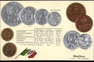 Präge Ansichtskarte / Postkarte Italien, Münzen, Lira