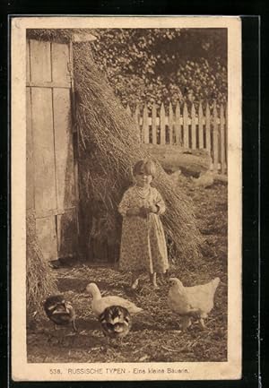 Bild des Verkufers fr Ansichtskarte Kleines Bauernmdchen mit Hhner und Enten zum Verkauf von Bartko-Reher