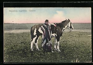 Postcard Republica Argentina, Gaucho mit seinem Pferd
