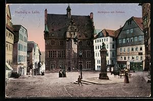 Ansichtskarte Marburg a. Lahn, Gasthaus zum alten Ritter und Rathaus am Markt