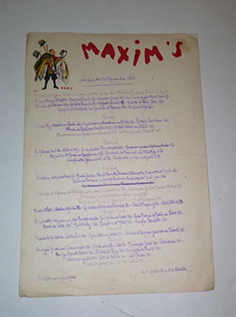 Menu for Maxim's. Souper du 25 Novembre 1966. First edition.