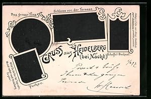 Imagen del vendedor de Ansichtskarte Heidelberg, Stadtansicht bei Nacht, Perkeo, grosses Fass, Schloss von der Terrasse a la venta por Bartko-Reher