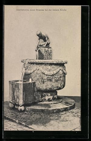 Bild des Verkufers fr Ansichtskarte Karlsruhe, neuer Brunnen bei der kleinen Kirche zum Verkauf von Bartko-Reher