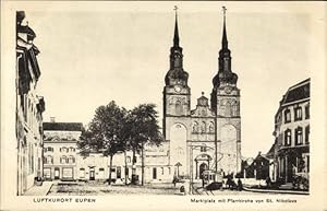Ansichtskarte / Postkarte Eupen Wallonien Lüttich, Marktplatz, Pfarrkirche von St. Nikolaus