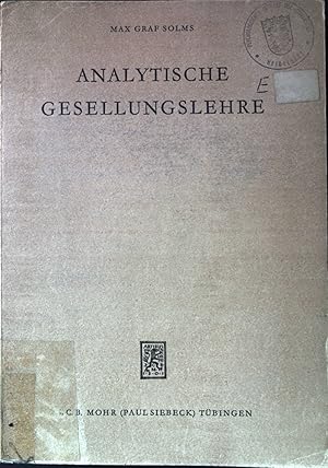 Seller image for Analytische Gesellungslehre. for sale by books4less (Versandantiquariat Petra Gros GmbH & Co. KG)
