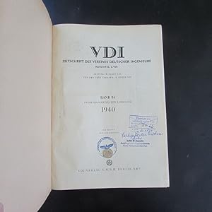 Imagen del vendedor de VDI - Zeitschrift des Vereines Deutscher Ingenieure im NSDBT (Kurztitel: Z. VDI) - Band 84 ( Vierundachtzigster Jahrgang, Nr. 1 bis 52) a la venta por Bookstore-Online