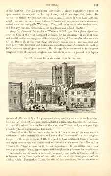 Norman Tower and Abbey in Bury St Edmunds, in the county of Suffolk, England,1881 Antique Print