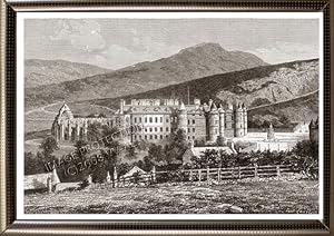 Holyrood Palace and Arthur's Seat,1881 Antique Print