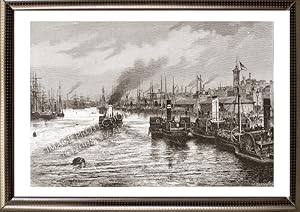 The Port of Glasgow in Glasgow, Scotland,1881 Antique Print