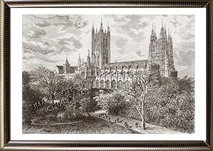 Canterbury Cathedral in Kent, England,1881 Antique Print