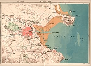 1881 Antique Colour Map of Dublin Bay in Ireland