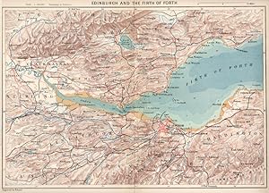 1881 Antique Colour Map of Edinburgh and the Firth of Forth
