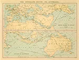 Overland Route to Australia,1881 Antique Colour Map