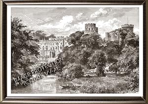 Warwick Castle in Warwickshire, England ,1881 Antique Print