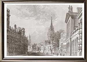 Oxford High Street in the city of Oxford, England,1881 Antique Print