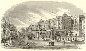 Somerset House and the Victoria Embankment in London,1881 Antique Print