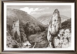 Ilam Rock in Dovedale, England,1881 Antique Print