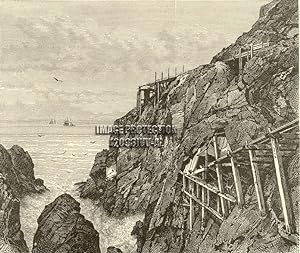 The Botallack Mine on the coastline of Cornwall, England ,1881 Antique Print