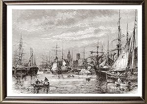 View of the Liverpool Docks,1881 Antique Print