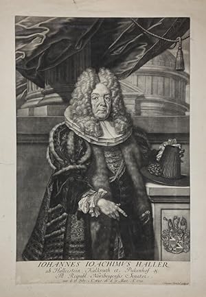 Bild des Verkufers fr Portrait. Dreiviertelfigur mit Percke und Pelzmantel. Mezzotinto (Schabkunst) von Johann Kenckel. zum Verkauf von Antiquariat  Braun