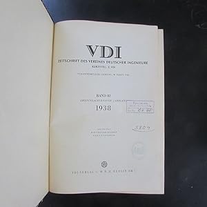 Imagen del vendedor de VDI - Zeitschrift des Vereines Deutscher Ingenieure (Kurztitel Z. VDI) - Band 82 (Zweiundachtzigster Jahrgang, Nr. 1 bis 53) a la venta por Bookstore-Online