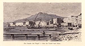 Bild des Verkufers fr Die Ostseite von Neapel - oben das Castell Sant`Elmo. Holzstich aus Kaden - Italien. Tckseite mit Text. zum Verkauf von Antiquariat Heinz Tessin