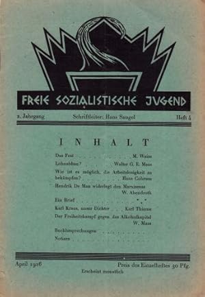 Bild des Verkufers fr Freie sozialistische Jugend. 2. Jahrgang Heft 4. zum Verkauf von Antiquariat Heinz Tessin