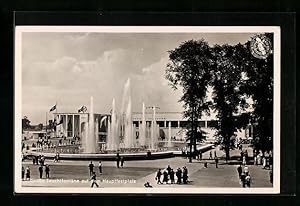 Bild des Verkufers fr Ansichtskarte Dsseldorf-Schlageterstadt, Grosse Reichsausstellung Schaffendes Volk 1937, Leuchtfontne auf dem Hauptfestplatz zum Verkauf von Bartko-Reher