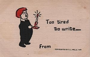 Bild des Verkufers fr little boy postcard: Too Tired to Write zum Verkauf von Mobyville