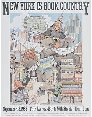 MAURICE SENDAK ~ NEW YORK IS BOOK COUNTRY , ORIGINAL SIGNED POSTER, CIRCA 1988