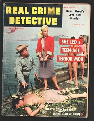 Real Crime Detective 1/1956-Murder scene cover with woman in hand cuffs-New Orleans Murder-Lurid ...