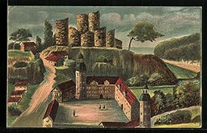 Bild des Verkufers fr Knstler-Ansichtskarte Bad Lobenstein, Burgruine mit dem 1601 erbauten und 1714 abgebrannten neuen Schloss zum Verkauf von Bartko-Reher