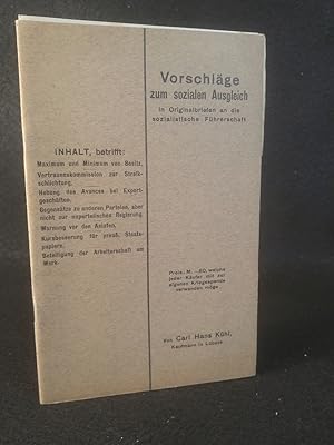 Seller image for Vorschlge zum sozialen Ausgleich. In Originalbriefen an die sozialistische Fhrerschaft for sale by ANTIQUARIAT Franke BRUDDENBOOKS