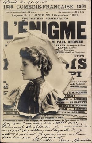 Zeitungs Ansichtskarte / Postkarte Comedie Francaise, L'Enigme, Profilansicht einer Frau