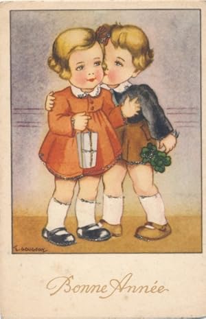 Glitzer Künstler Ansichtskarte / Postkarte Gougeon, L., Glückwunsch Neujahr, Kinder, Handlaterne,...