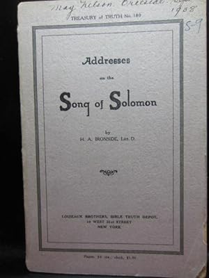 Bild des Verkufers fr ADDRESSES ON THE SONG OF SOLOMON zum Verkauf von The Book Abyss