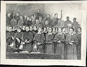 Musical Instruction of the Blind in the Paris Blind School. Original Wood Engraving