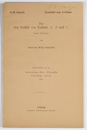 Bild des Verkufers fr ber den Zerfall von Radium A, B und C. 2. Mitteilung. zum Verkauf von Antiq. F.-D. Shn - Medicusbooks.Com