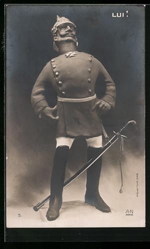 Ansichtskarte Karikatur von Kaiser Wilhelm II. mit Pickelhaube
