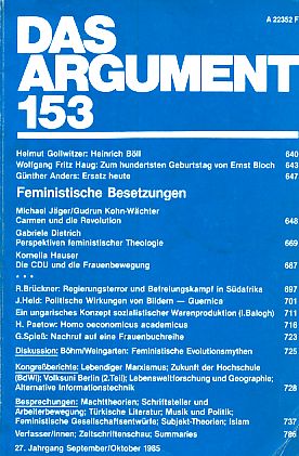 Image du vendeur pour Das Argument; 153. Zeitschrift fr Philosophie und Sozialwissenschaften. mis en vente par Fundus-Online GbR Borkert Schwarz Zerfa