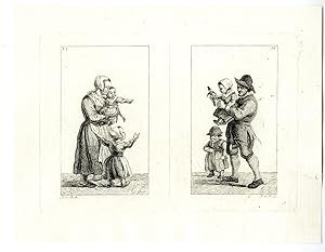 Bild des Verkufers fr 2-Antique Prints-FATHER-PARENT-CHILDREN-MOTHER-CARING-de Mare-Chalon-1797 zum Verkauf von Pictura Prints, Art & Books