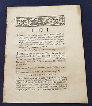 Loi portant que le remboursement de la dette exigible & des offices supprimés ayant été ordonné e...