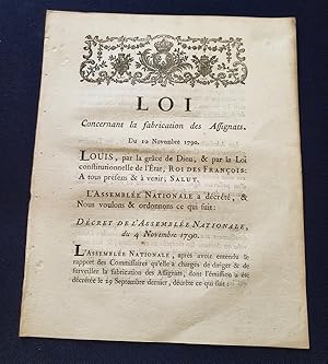 Loi concernant la fabrication des Assignats du 10 Novembre 1790