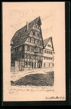 Bild des Verkufers fr Knstler-Ansichtskarte Calw, Altdeutsches Haus von 1694 in der Leder-Gasse zum Verkauf von Bartko-Reher