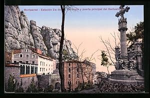 Image du vendeur pour Postal Montserrat, Estacin 1a de Vi-crucis y puerta principal del Santuario mis en vente par Bartko-Reher