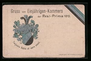 Seller image for Ansichtskarte Einjhrigen Kommers der Real-Prima 1919, Studentenwappen for sale by Bartko-Reher