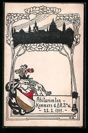 Seller image for Ansichtskarte Abiturienten-Kommers d. O. R. S. 22.2.1911, Studentenwappen for sale by Bartko-Reher