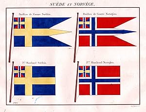 "Suede et Norvege" - Sverige Sweden Schweden Norge Norway Norwegen / Fahne banner Flagge Marine n...