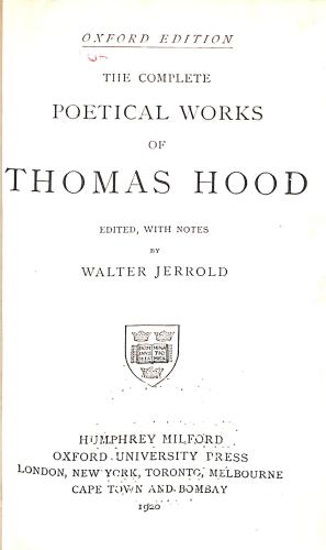Immagine del venditore per The Complete Poetical Works of Thomas Hood venduto da WeBuyBooks